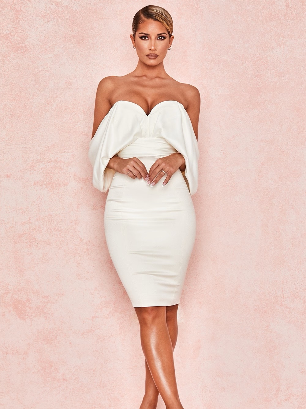 House of CB AISHA Ivory Strapless Draped Bodycon Dress
